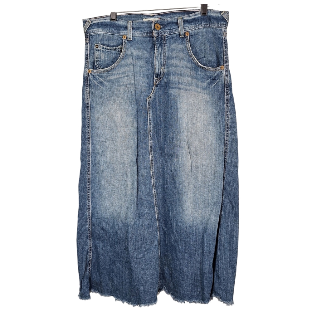 Vintage Levis Light Blue Wash Flare Denim Skirt Pockets Denim Maxi Skirt 11